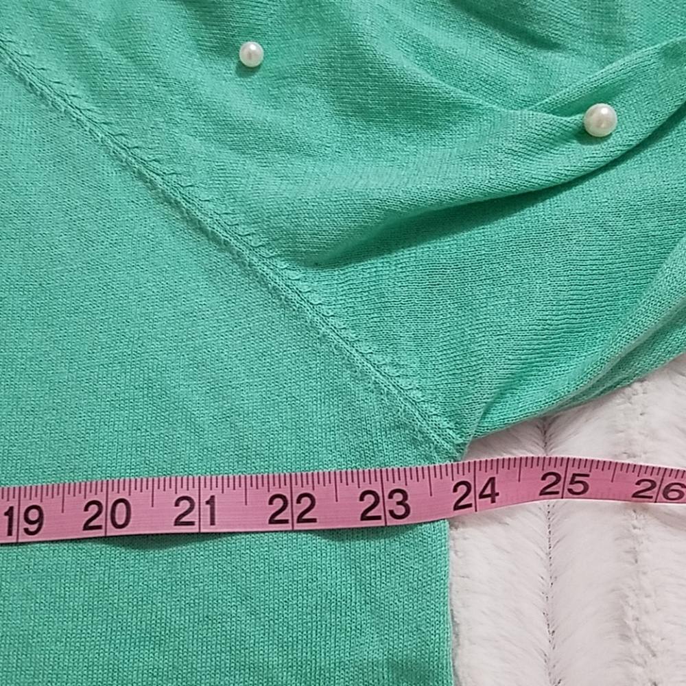 Mint green lightweight sweater pearl accents S-M-Lrg. Office Church - Picture 6 of 8